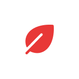 Environmental conservation: Red leaf icon on a dark gray circle. Symbol for land conservation fencing and environmental protection.