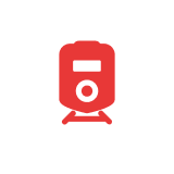 Red train icon on a dark gray circle. Symbol for railway, transportation, or train services. Relates to Temporary Railway Fencing.